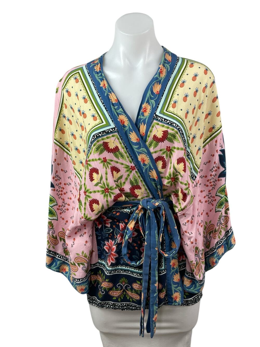 Farm Rio Kimono Sonho Belo Farm Fruits Paisley Tie Waist Blouse Top One Size